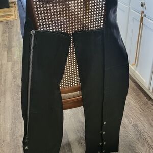 Black Leather Chaps with Zipper and Snap Closures
